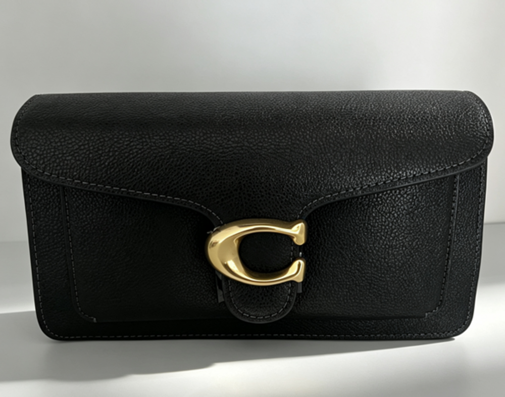 Coach Black Pebbled Leather Clutch with Gold 'C' Accent